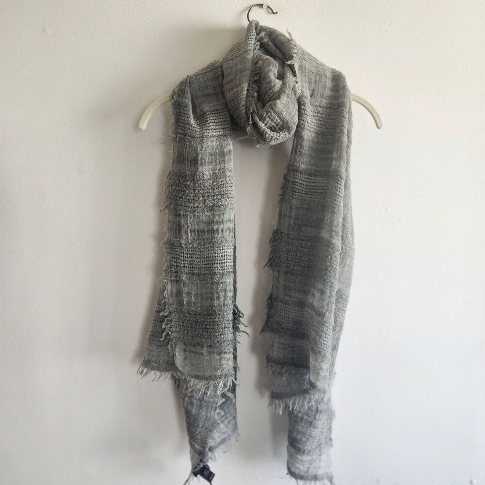 Eileen Fisher grey wool blend lightweight scarf OS grunge bohemian layer outdoor